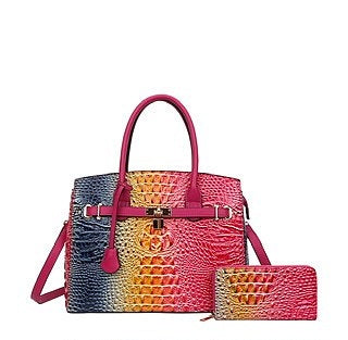 Ombre Croc Shoulder Bag with Wallet