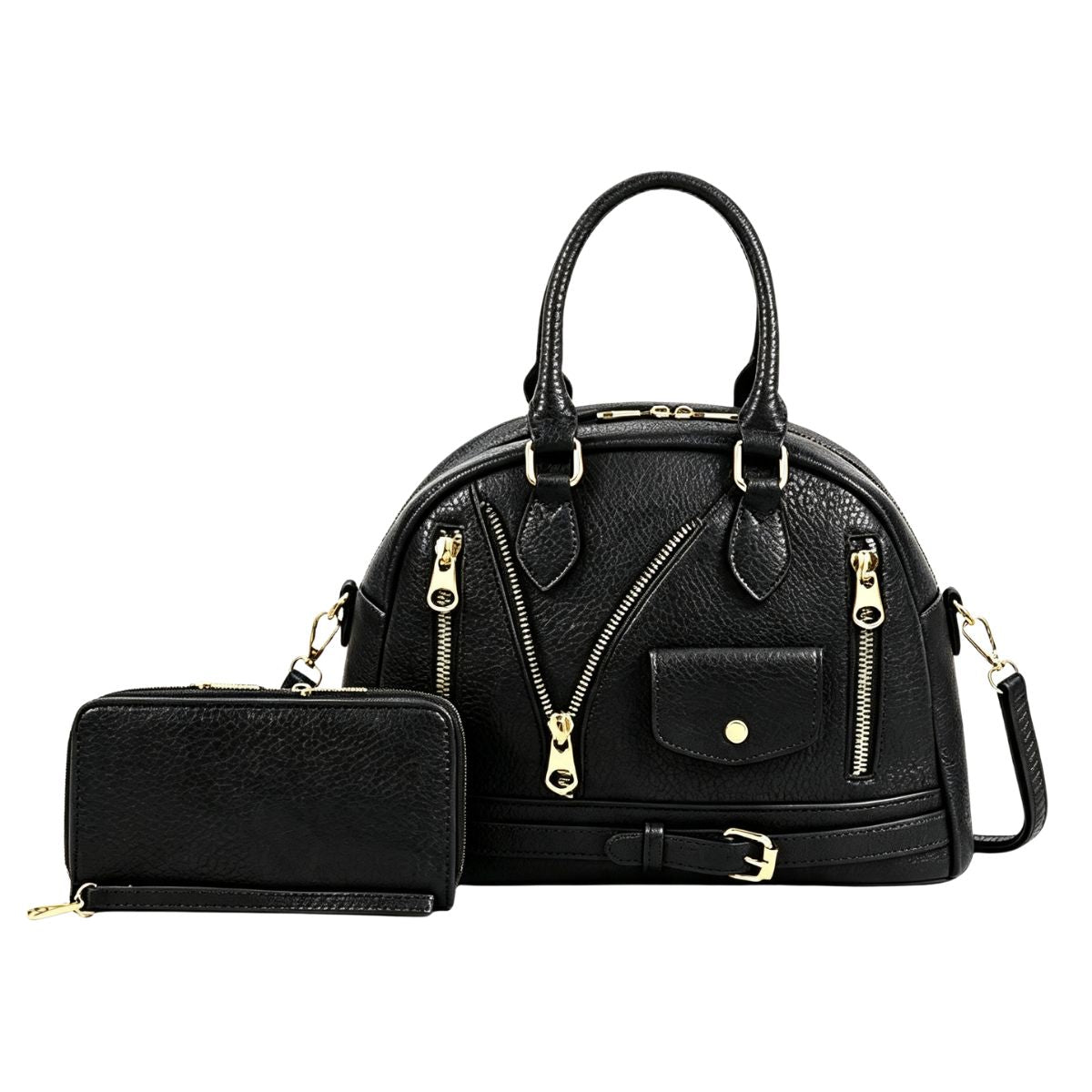 Biker Zippered Handbag with Wallet