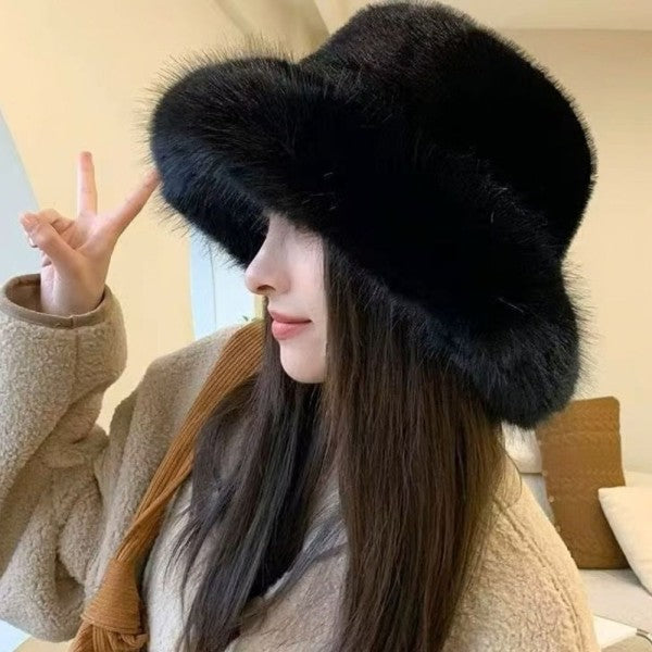 Plush Faux Fur Brim Bucket Hat