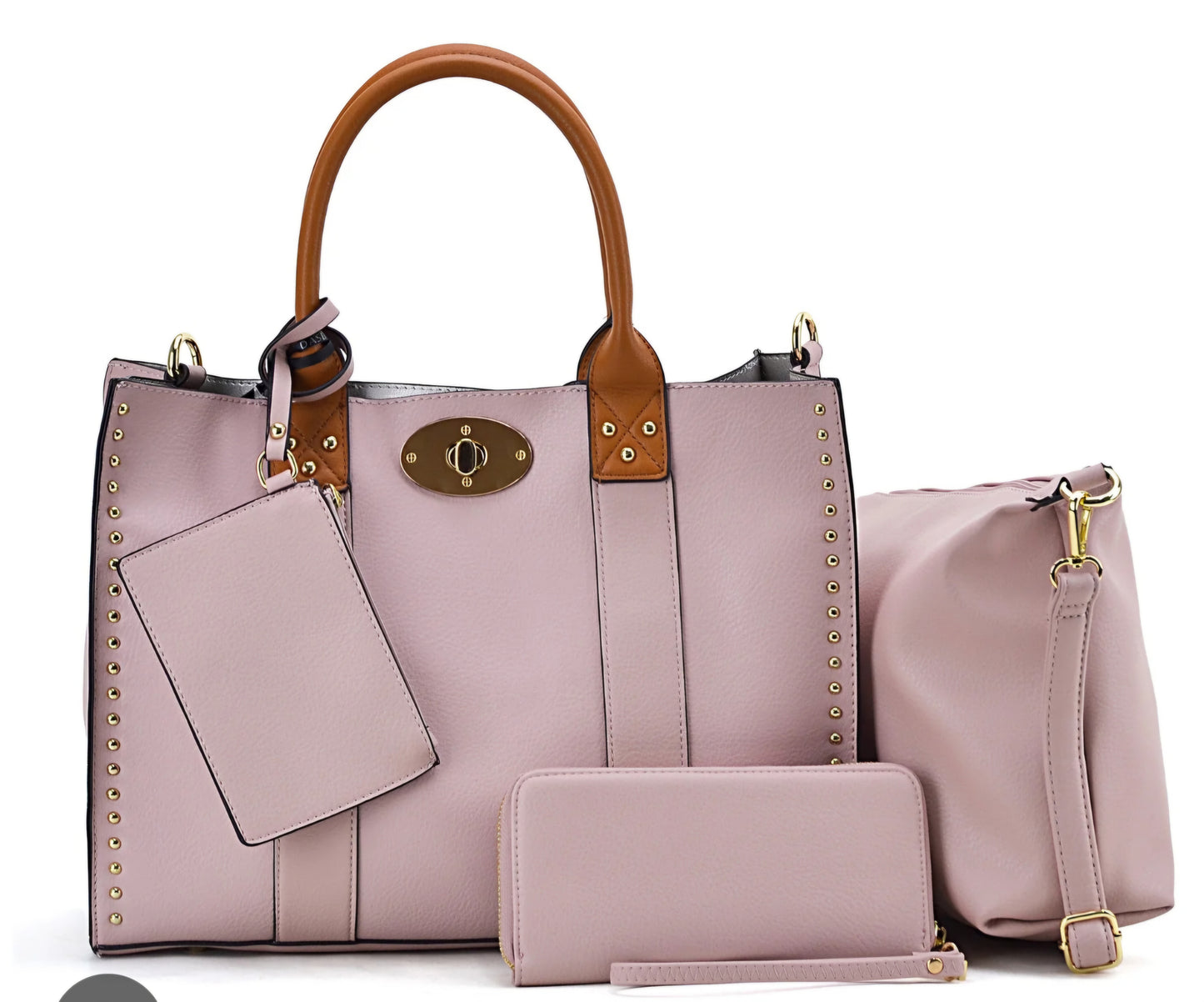 Studded Twist-Lock 4-Piece Handbag (Apricot)