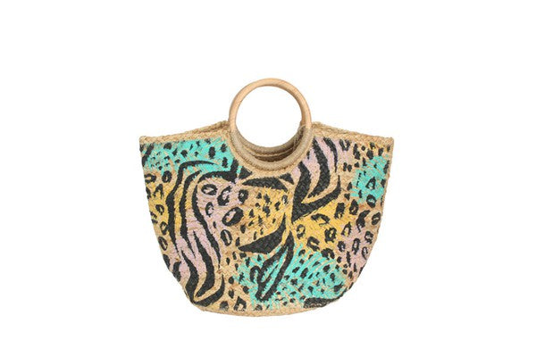 Natural Jute Animal Print Handbag