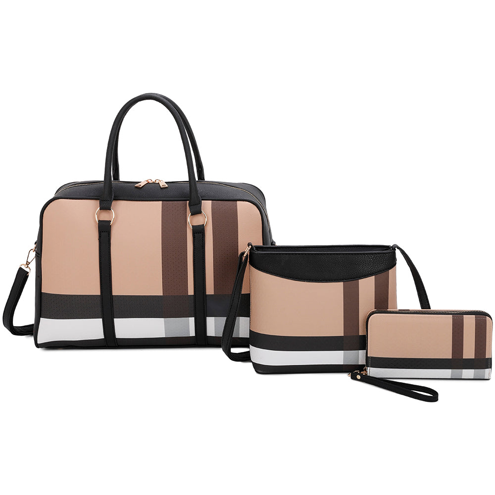 Plaid Tote Travel Bag Set