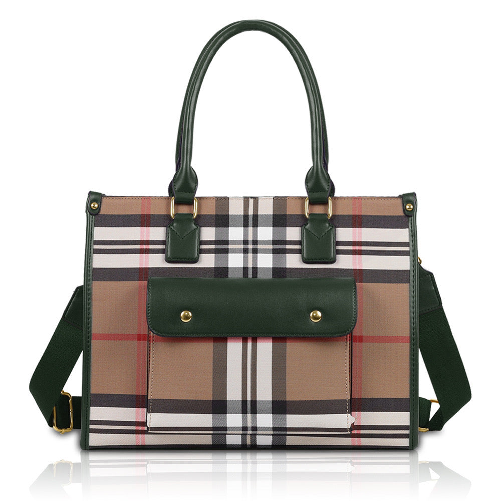 Stanton Plaid Tote (Hunter Green)