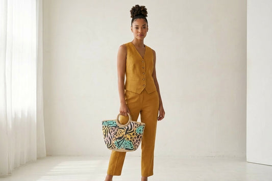 Natural Jute Animal Print Handbag