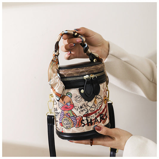 Graffiti Bear Cylinder Handbag