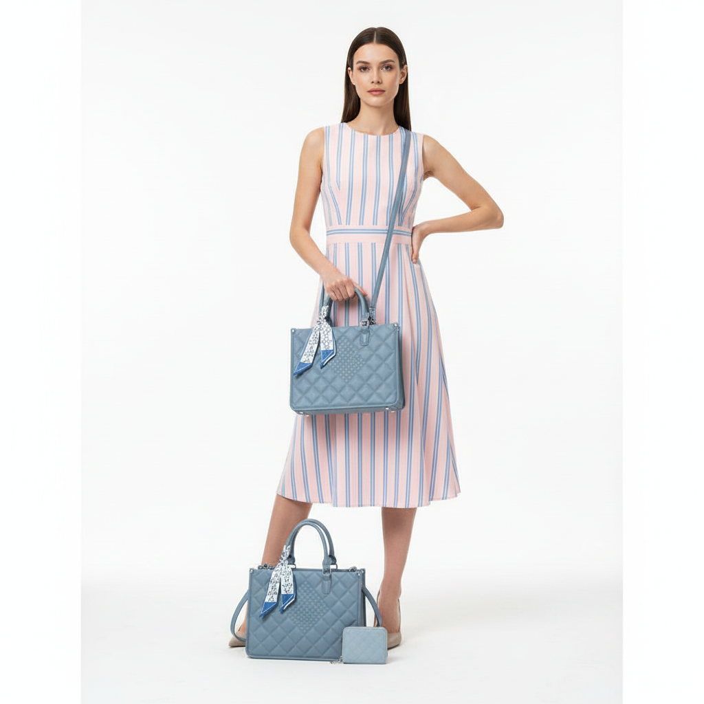 3IN1 QUILTED SATCHEL WITH MATCHING BAG AND WALLET SET