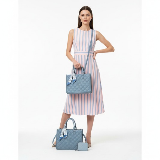 3IN1 QUILTED SATCHEL WITH MATCHING BAG AND WALLET SET