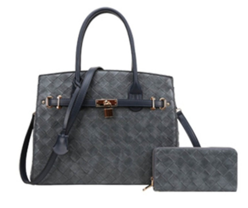 Woven Padlock Satchel with Wallet