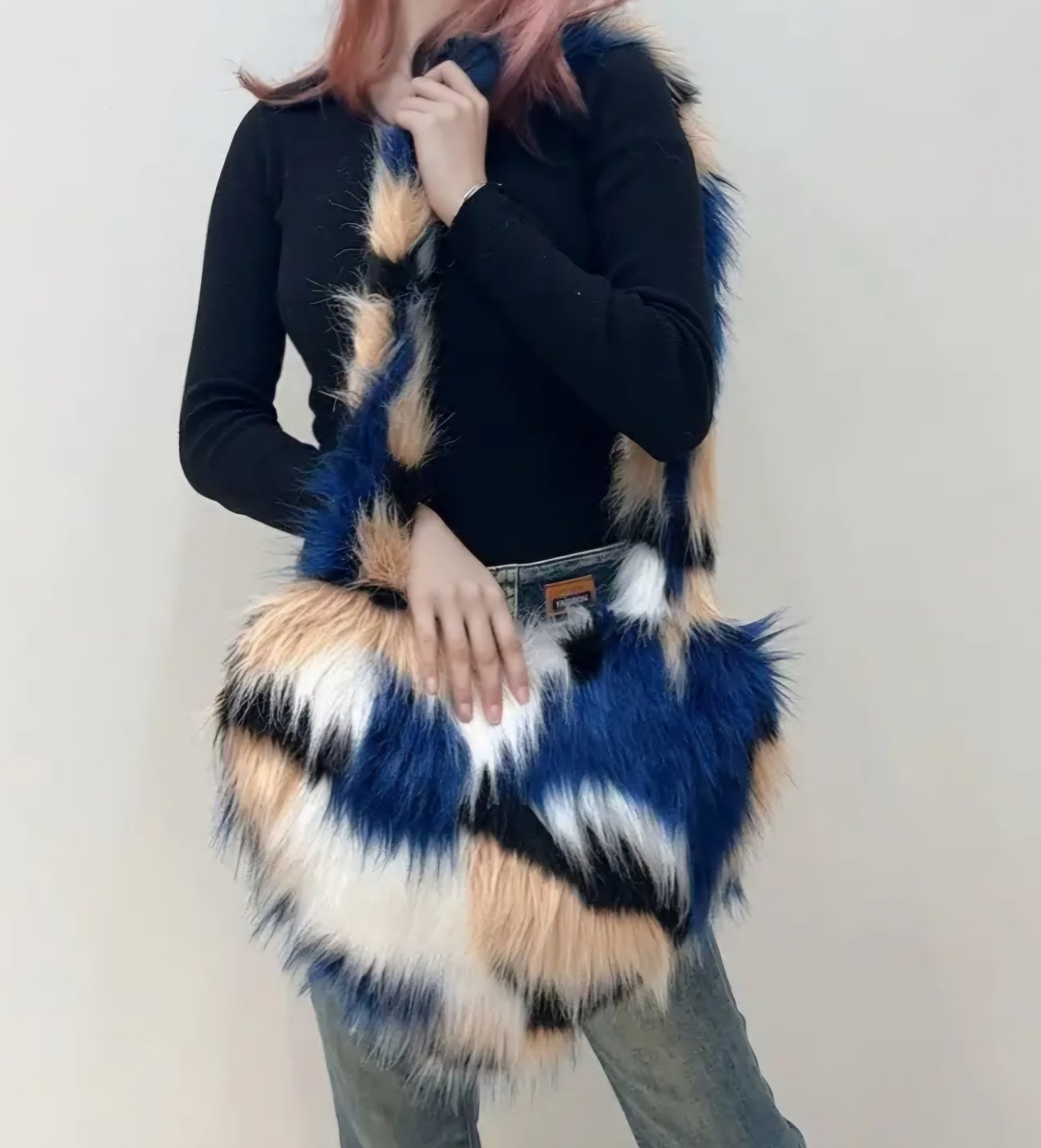 Heart-Shaped Faux Fur Crossbody/ Shoulder Bag