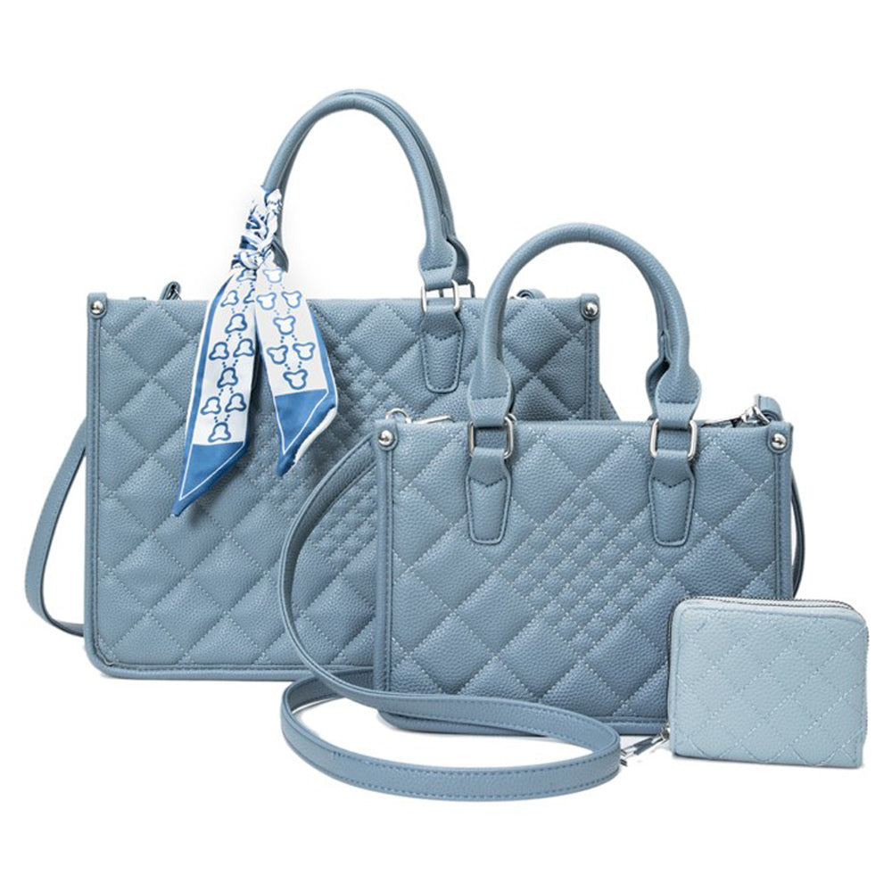 3IN1 QUILTED SATCHEL WITH MATCHING BAG AND WALLET SET